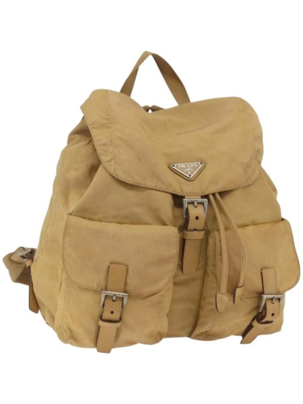 PRADA Backpack Nylon Beige Silver
